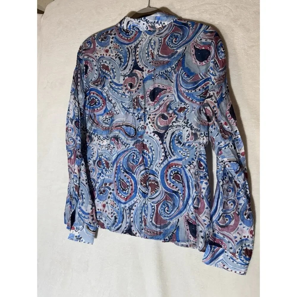 A.Z.I. New York Women's Jeweled Beaded Blouse SizeL Paisley Multicolor Long SLV - Picture 2 of 6